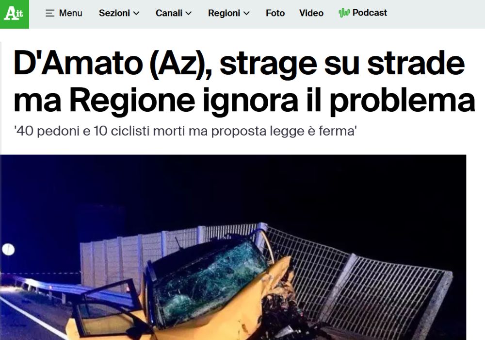 Strage su strade, ma Regione ignora il problema