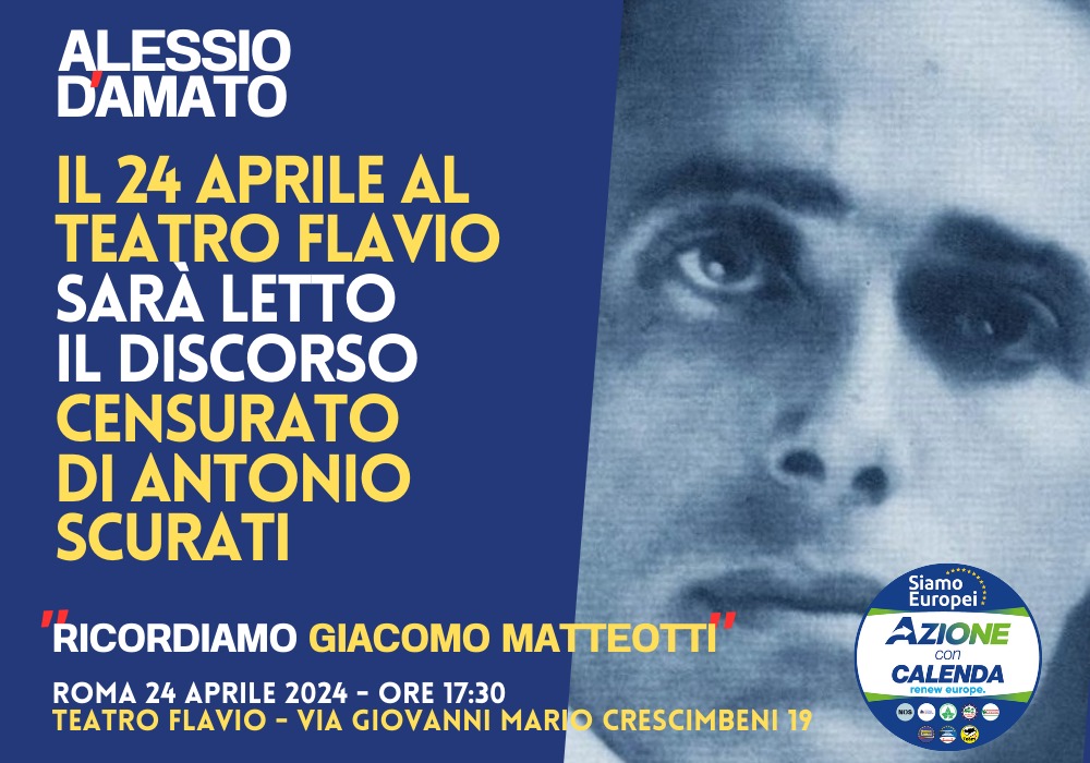 Monologo di Scurati verrà letto il 24 aprile al Teatro Flavio di Roma